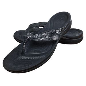 Crocs Capri Dark Gray Snake Print Sandals 10 Flip Flop Thong 205478 Double Strap